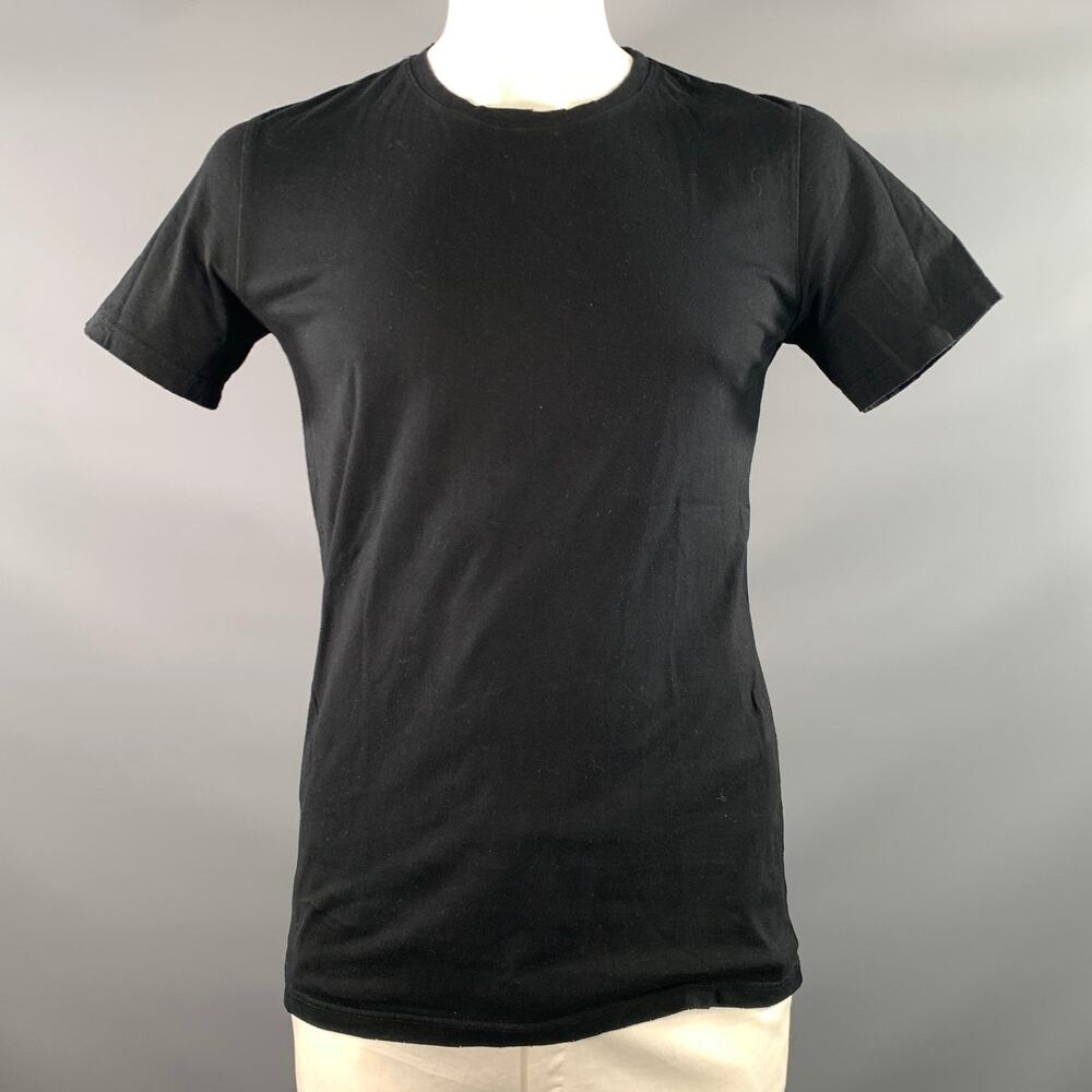 BALMAIN Size XL Black Solid Cotton Crew Neck t shirt